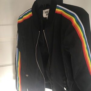 Rainbow Striped Sleeve Black Jacket